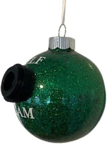 Vista 2 de Elf Cam - Bola de purpurina verde, adorno de Navidad para cámara falsa, adorno redondo para árbol de Navidad