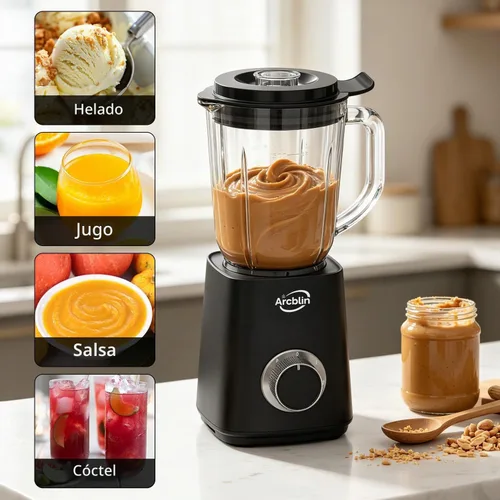 Vista 3 de Batidora de vidrio con 51 oz, 1100W, 2 velocidades + pulso, negro