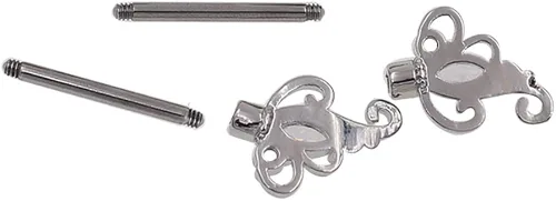 Vista 4 de Gabryjwl 2 unids vintage flor pezones 14G acero inoxidable recto barra pezón anillo floral filigrana incrustación circonita cúbica mariposa alas