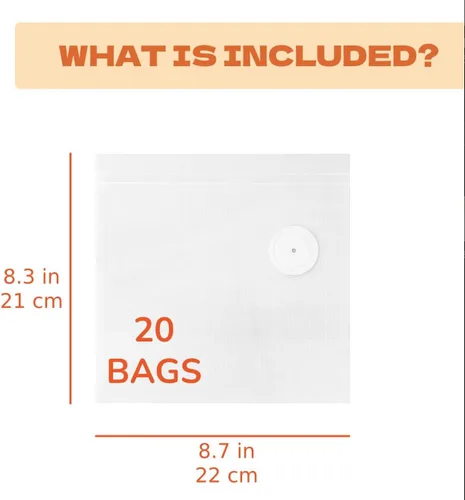 Vista 3 de Bolsas selladoras al vacío reutilizables con válvula limpiable mejorada, paquete de 20, paredes más gruesas, aptas para lavavajillas, congelador