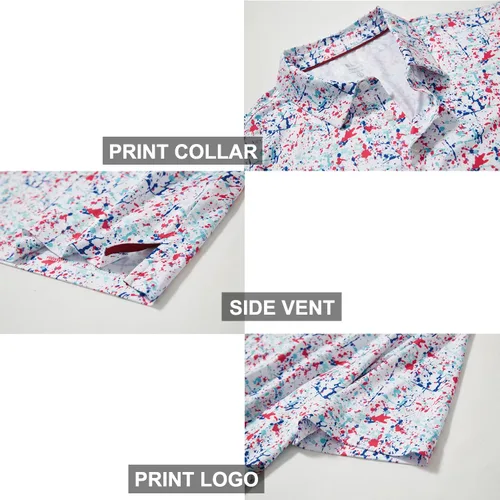 Vista 4 de Camisas de golf para hombre, Dry Fit, manga corta, estampado, de rendimiento, absorbe la humedad