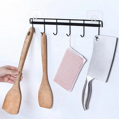 Vista 6 de Paquete de 2 ganchos de pared para colgar abrigos, sombreros, estante negro con 6 ganchos para tazas de café y tazas, soporte para llaves, soporte