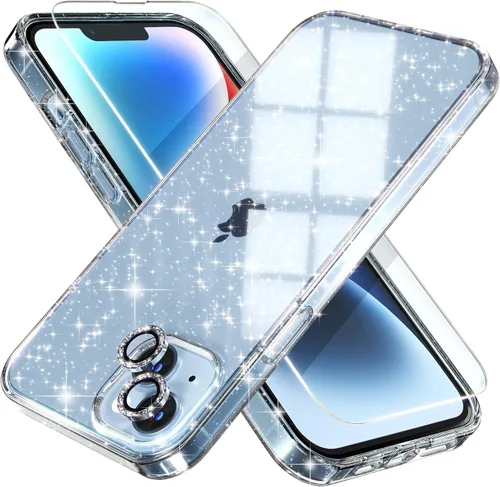 Vista 61 de Choiche, funda para iPhone 14 de mujer, brillante, protección de grado militar, 2 cubiertas de lentes de cámara Diamond, 2 protectores de vidrio