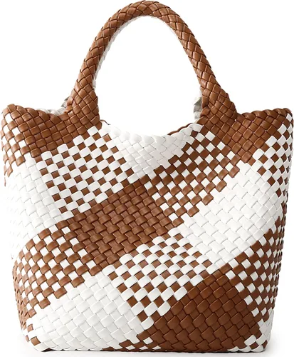 Vista 11 de Bolso tejido para mujer, bolso tote de cuero vegano grande para verano, playa, viaje, bolso de mano y cartera retro hecho a mano, bolso de hombro