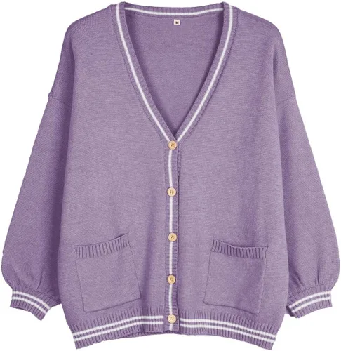 Vista 7 de Cárdigan japonés de anime para mujer, suéter lindo de gran tamaño, S-2XL Negro