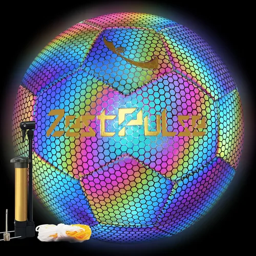 Vista 10 de Balón de fútbol holográfico reflectante tamaño 3, 4 y 5 para niños y adultos, alta visibilidad para juegos nocturnos y entrenamiento, regalo ideal