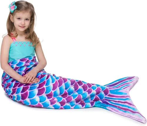 Vista 12 de WERNNSAI Manta de Cola de Sirena para Niños - Manta Ponible de Sirena que Brilla en la Oscuridad para Niñas de Invierno Franela Suave con Escamas