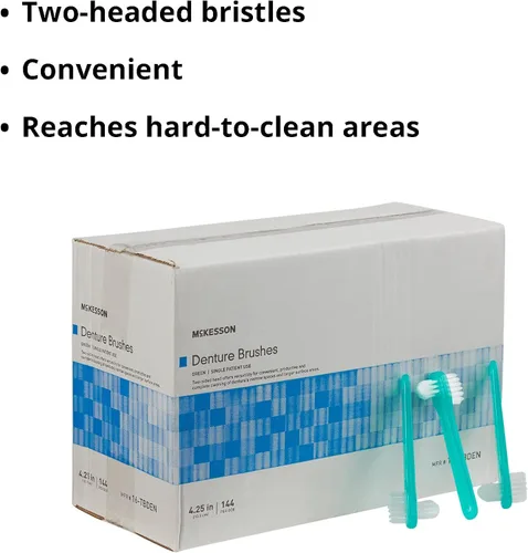 Vista 3 de McKesson Cepillos para dentaduras postizas de 2 caras, verde, 144