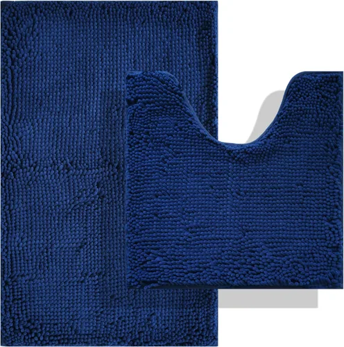Vista 36 de Juegos de alfombras de baño de 2 piezas, alfombra de baño de felpilla extra suave ultra absorbente, alfombra de baño con base antideslizante de PVC