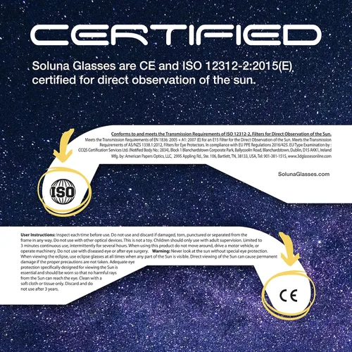 Vista 6 de Solar Eclipse Glasses AAS Approved 2024 - Made in the USA CE and ISO Certified Safe Shades for Direct Sun Viewing (10 Pack)