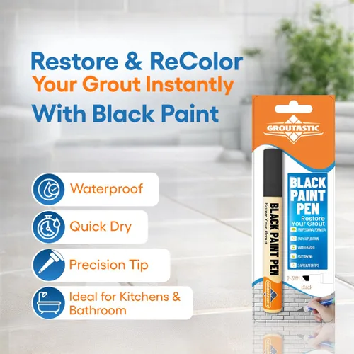Vista 3 de Pluma de lechada – Negro – Pluma de pintura y reparación de lechada para azulejos para baño y cocina, marcador de retoque de lechada impermeable