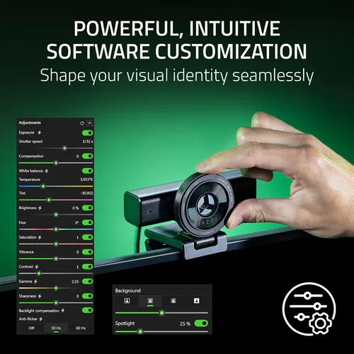 Vista 6 de Razer Kiyo V2 Webcam para transmisión y colaboración 4K 30 Fps, negro