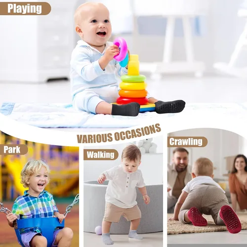 Vista 6 de SkiBeaut 15 pares de calcetines antideslizantes para niños pequeños, calcetines antideslizantes para niños y niñas de 0 a 7 años