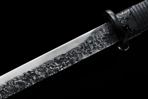 Vista 6 de Espada de dragón negro fresco de 40 pulgadas, acero al carbono, hoja recta japonesa Ninjato