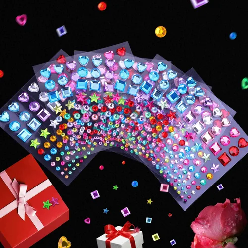 Vista 5 de selizo - Calcomanías autoadhesivas de diamantes de imitación, 1368 piezas de gemas para manualidades, joyas para la cara, calcomanías de diamantes