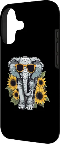 Vista 2 de Elephant with Sunglasses and Sunflowers Case for iPhone 17