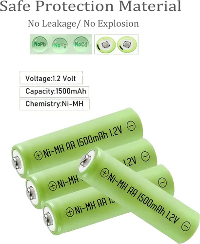 Vista 5 de Paquete de 12 pilas recargables AA de 1500 mAh de larga duración, precargadas de alta capacidad precargadas de 1.2 V Ni-MH doble A