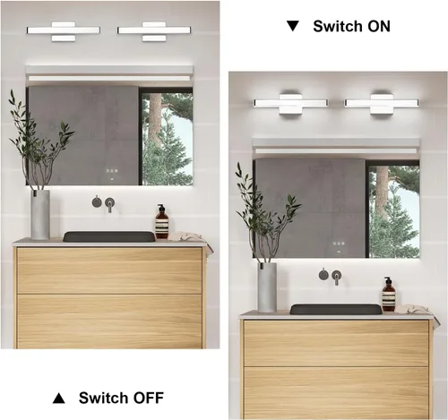 Vista 5 de Barra de luz LED moderna para tocador de baño (16 pulgadas, blanco frío 6000 K), accesorios de iluminación de pared de baño de acrílico moderno