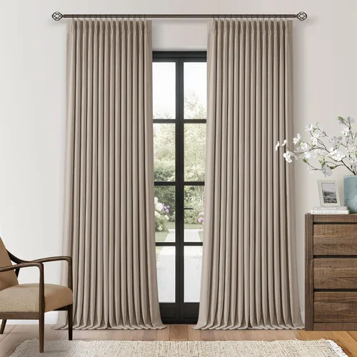 Vista 88 de Juego de 2 paneles de cortinas plisadas negras de 80 pulgadas para sala de estar, cortinas plisadas de lino con forro de 80 pulgadas de largo, 100%
