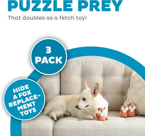 Vista 3 de Outward Hound Squeakin' Fox Hide A Puzzle Juguetes de Peluche de Repuesto para Perros - Paquete de 3 Zorro