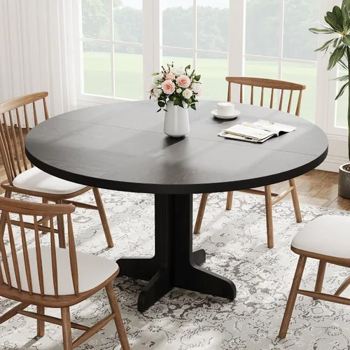Vista 3 de IDEALHOUSE Mesa de comedor redonda para 4, mesa de comedor de 47 pulgadas con base de madera, mesa de comedor circular de cocina para comedor