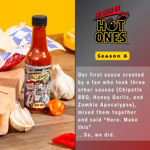 Vista 7 de Torchbearer Hot Ones - Salsa picante variada, paquete de 4 unidades, 5 onzas - Segadora de ajo, hijo de zombi, apocalipsis zombi, rábano picante sin