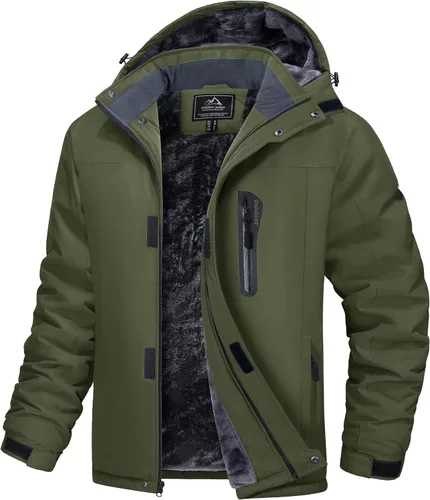 Vista 14 de MAGCOMSEN - Abrigos de invierno para hombre, impermeables, con forro polar, parka, con capucha, para esquiar, senderismo, trabajo Negro