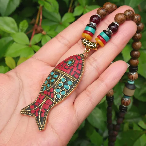 Vista 6 de DREMINOVA - Collares de cuentas para mujer, colgantes largos de madera para mujer, collar de cuentas de madera