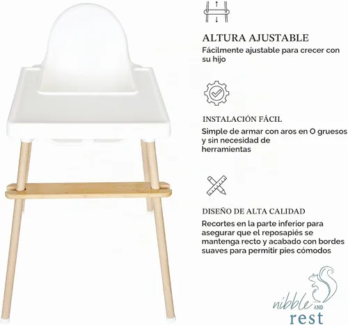 Vista 3 de Nibble and Rest Woodsi Footsi - Reposapiés para silla alta IKEA Antilop, reposapiés de madera de bambú, altura ajustable, accesorios para silla
