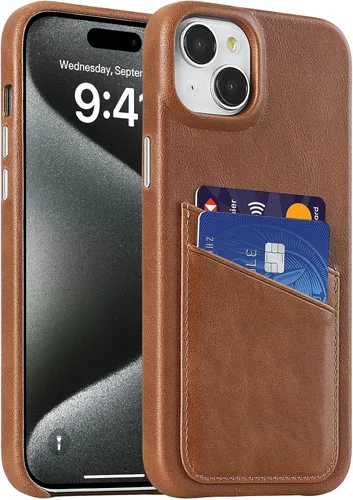 Vista 19 de LUCKYCOIN Funda de piel 100% auténtica tipo cartera para iPhone 13, diseño delgado con tarjetero y funda protectora a prueba de golpes, forro