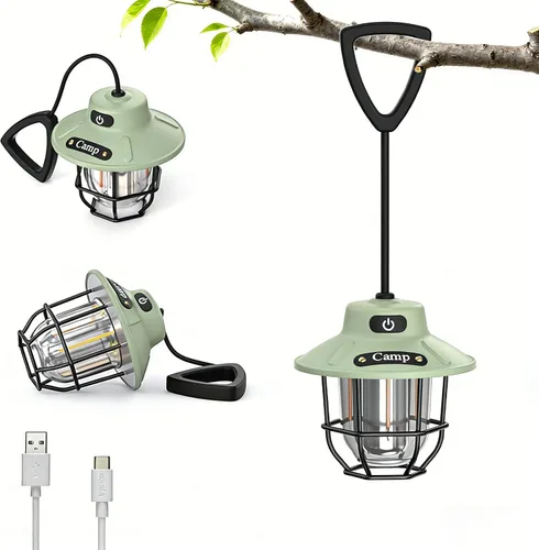 Vista 10 de Linterna de campamento de 1200 lúmenes, luz LED recargable con 4 modos de luz, linterna portátil USB al aire libre para campamento, senderismo