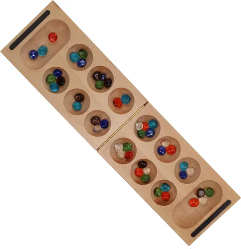 Vista 4 de WE Games Juego de mesa plegable de madera maciza Mancala - 18 pulgadas, juegos divertidos para la noche de juegos familiares, juegos familiares