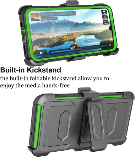 Vista 6 de Funda para Galaxy A14 5G, para Samsung A14 5G, protector de pantalla integrado con soporte para cinturón, funda de cuerpo completo, grado militar