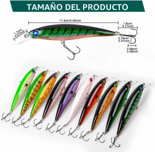 Vista 3 de Señuelos de pesca duros Crankbait Minnow Suspender Jerkbait Rattle Swimbait 5.1 in - 10 piezas