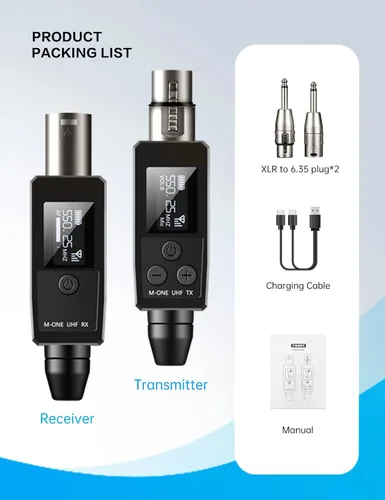 Vista 9 de EBJ Sistema de micrófono inalámbrico UHF transmisor XLR inalámbrico y receptor para micrófonos dinámicos/capacitivos, fuente de alimentación Phantom