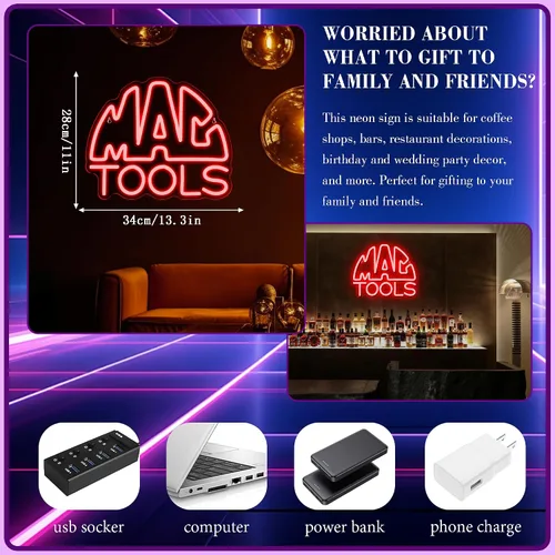 Vista 5 de MAC and Tools - Letrero de neón, luces LED de neón regulables, luz LED alimentada por USB para decoración de garaje, arte de pared de taller