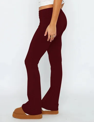 Vista 4 de Women Skinny Flare Pants Fold Over Low Waist Bootcut Yoga Pants Y2k Bell Bottom Leggings Lounge Streetwear