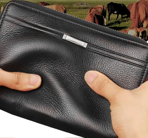 Vista 5 de Cartera larga de cuero para hombre, bolso de mano grande para negocios, tarjetero para teléfono, regalo para hombres, padre, hijo, marido, novio
