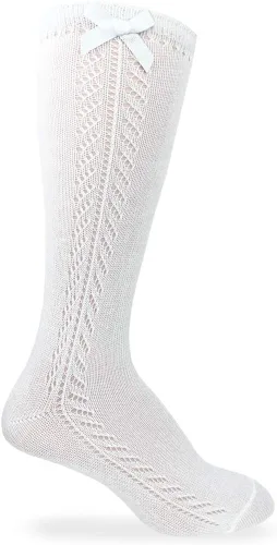 Vista 2 de Jefferies Socks Calcetines hasta la rodilla con lazo Pointelle para niña, 1 paquete Blanco