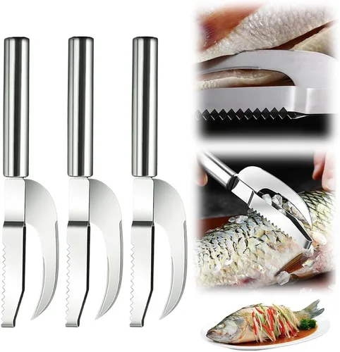 Vista 8 de Fauppt Herramienta de raspado de escamas de pescado, cuchillo multifunción de acero inoxidable para escamas de pescado, kit de limpieza de pescado