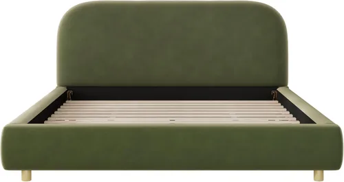 Vista 6 de Christopher Knight Home Hazel Queen Size Platform Bed, Velvet Fabric Headboard and Bed Frame, Upholstered Curve-Shaped Queen Headboard, Wooden Slats