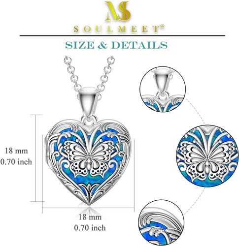 Vista 5 de SOULMEET Collar personalizado de girasolmariposaabeja con medallón de plata de ley y oro que tiene capacidad para 1 o 2 fotos conmemorativas