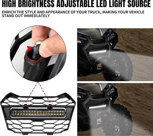 Vista 2 de Parrilla delantera con barra de luz LED para Talon 1000 22-24, protector de parrilla de malla de parachoques delantero con barra de luz LED