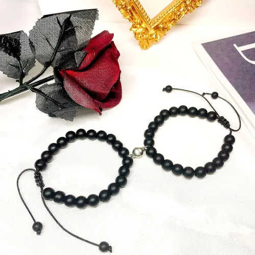 Vista 3 de Reaowazo Juego de pulseras magnéticas a juego para parejas, atracción mutua, cuentas de piedra natural, regalos de joyería para novio, mujeres