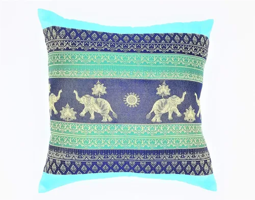 Vista 8 de Fundas de almohada decorativas hechas de seda tailandesa. Bordadas con estampado floral y pequeñas, fundas de almohada de elefantes reales (negro)