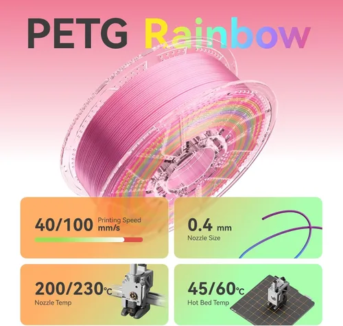 Vista 4 de Conjure PETG Rainbow - Filamento para impresora 3D, 2.2 libras Arco iris-2.2 lbs