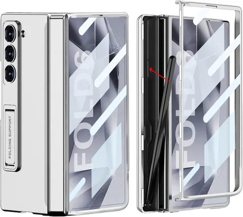Vista 13 de DOOTOO - Funda para Samsung Galaxy Z Fold 6 con soporte de anillo, Z Fold6 S Pen con soporte y cubierta deslizante para cámara y protector de A-azul