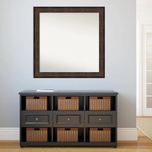 Vista 837 de Amanti Art Espejo de pared personalizado no biselado (25 x 25 pulgadas), marco de bronce acentuado, varios tamaños personalizados, espejo de baño