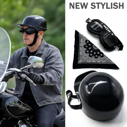 Vista 4 de Casco de béisbol vintage para motocicleta, gorra abierta con gafas para hombres y mujeres adultos, ciclomotor, moto, jet-scooter, bicicleta, Street