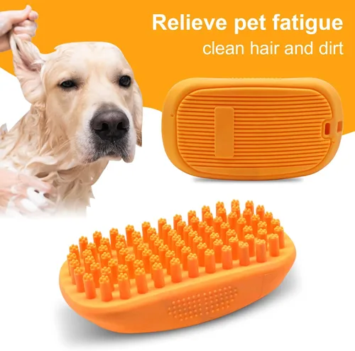 Vista 6 de Eilin Cepillo de baño para mascotas, cepillo de masaje, peine de silicona, cepillo de curry para masaje de perros y gatos, cepillo de ducha